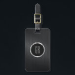 Monogramed Black Brushed Aluminium Texture 2 Luggage Tag<br><div class="desc">Monogrammed metallic black texture,  brushed aluminium look—customisable and optional monogram. Metallic silver accents This is not a metal but an image that looks metallic.</div>