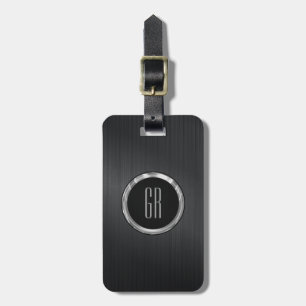 Monogramed Black Brushed Aluminium Texture 2 Luggage Tag