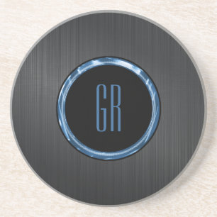 Monogramed Black Brushed Aluminium Texture Coaster