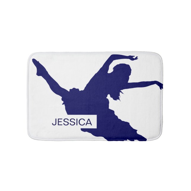 Monogramed Black Dancer Silhouette IllustrationBlu Bath Mat (Front)