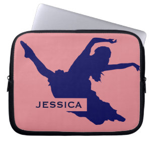 Monogramed Black Dancer Silhouette IllustrationBlu Laptop Sleeve