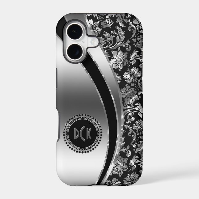 Monogramed Black & Metallic Silver Damasks (Back)