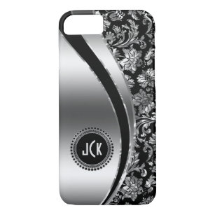 Monogramed Black & Metallic Silver Damasks iPhone 8/7 Case