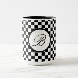 Monogramed Black Plaid Mug