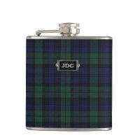 Monogramed Black Watch Tartan Plaid Flask