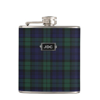 Monogramed Black Watch Tartan Plaid Flask