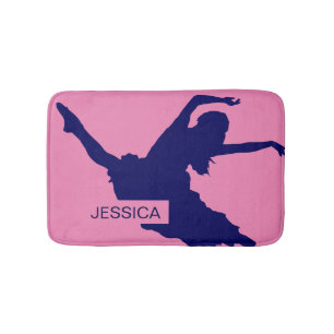 Monogramed Blue Dancer Silhouette IllustrationBlu Bath Mat