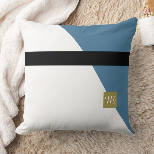 Monogramed Blue Green Colour Blocked Cushion (Blanket)