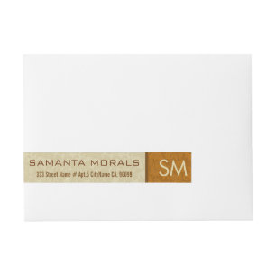 Monogramed Bold Modern Beige & Brown Damasks Wraparound Address Label