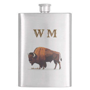 Monogramed Buffalo Bison On Stainless Steel Flask