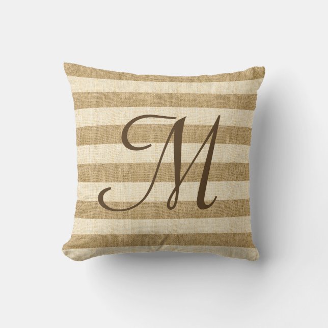 Monogramed Burlap Stripes Cushion (Front)