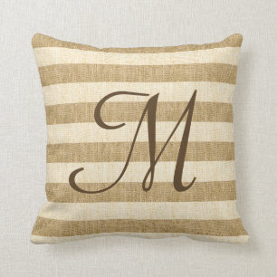 Monogramed Burlap Stripes Cushion