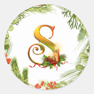 Monogramed Christmas Sticker with Wreath