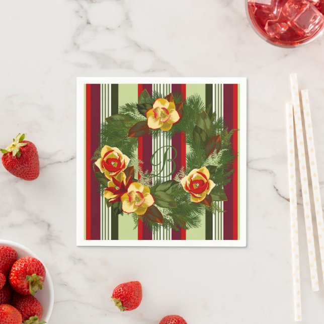 Monogramed Christmas Wreath Napkin (Insitu)