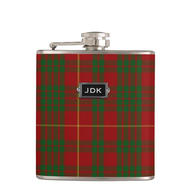 Monogramed Clan Cameron Tartan Plaid Flask (Front)
