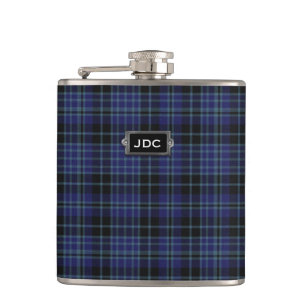Monogramed Clan Clark Tartan Plaid Flask