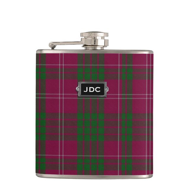 Monogramed Clan Crawford Tartan Plaid Flask (Front)