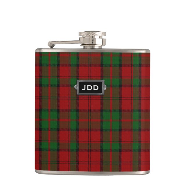 Monogramed Clan Dunbar Tartan Plaid Flask (Front)