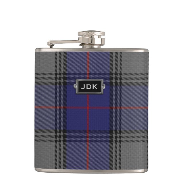 Monogramed Clan Kinnaird Tartan Plaid Flask (Front)