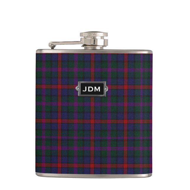 Monogramed Clan MacCaughan Tartan Plaid Flask (Front)