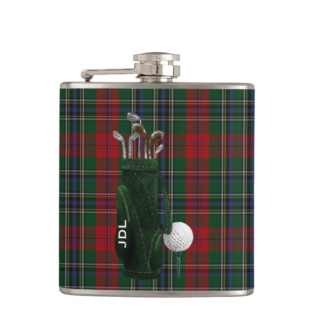 Monogramed Clan MacLean Tartan Plaid Golf Flask (Front)