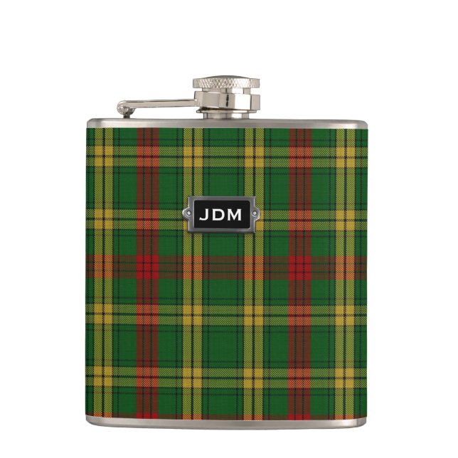 Monogramed Clan MacMillan Tartan Plaid Flask (Front)