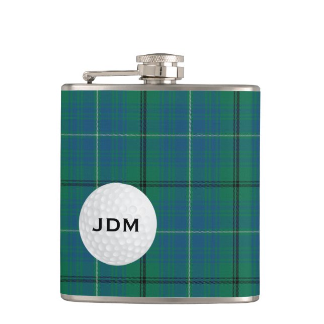 Monogramed Clan Mayhew Tartan Plaid Golf Flask (Front)