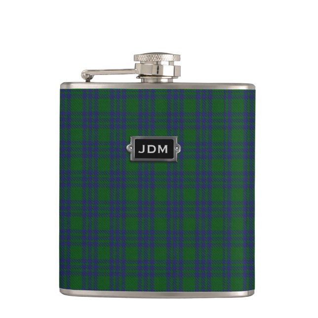 Monogramed Clan Montgomery Tartan Plaid Flask (Front)