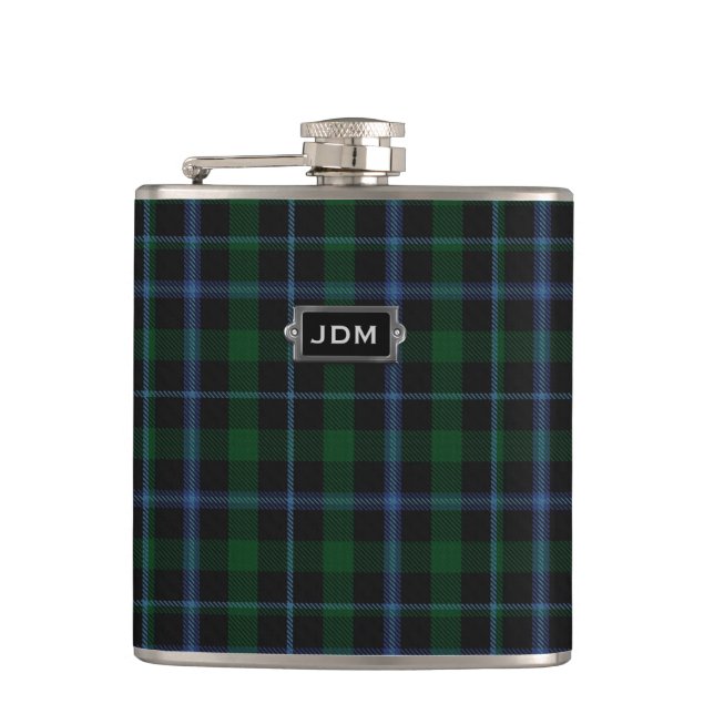 Monogramed Clan Murray Tartan Plaid Flask (Front)