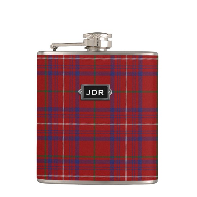 Monogramed Clan Rose Tartan Plaid Flask (Front)