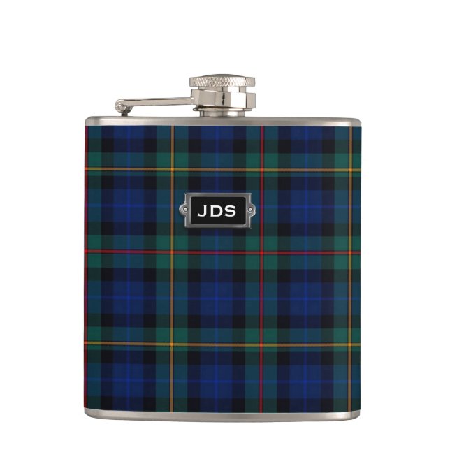 Monogramed Clan Smith Tartan Plaid Flask (Front)