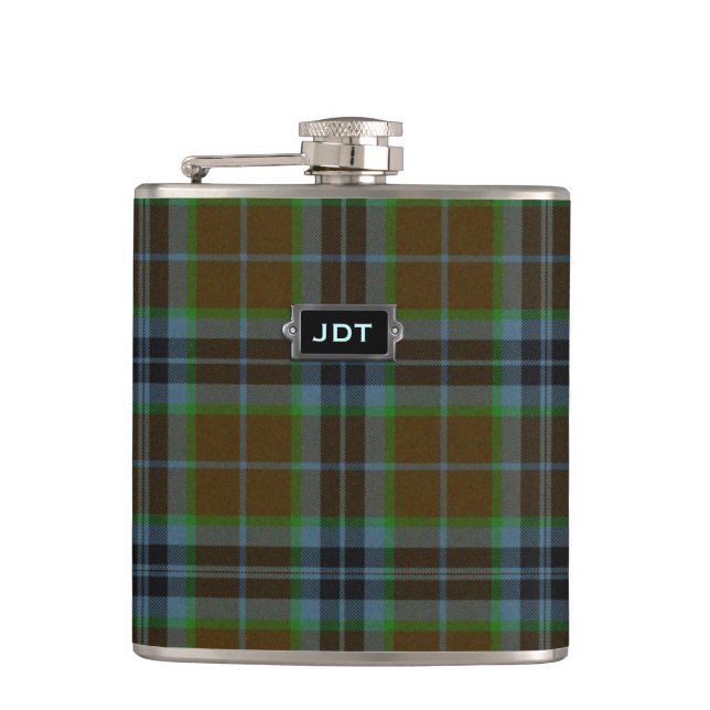 Monogramed Clan Thomson Tartan Plaid Flask (Front)