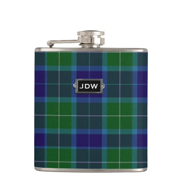 Monogramed Clan Wallace Tartan Plaid Flask (Front)