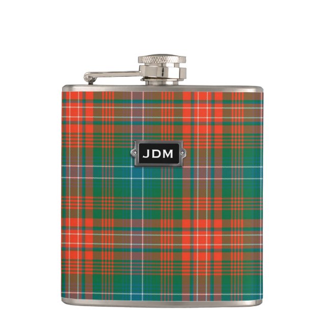 Monogramed Clan Wilson Tartan Plaid Flask (Front)