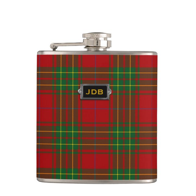 Monogramed Classic Burnett Tartan Plaid Flask (Front)