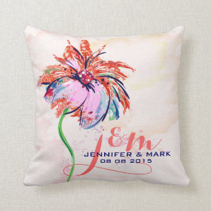 Monogramed Colourful Vintage Hand Drawn Flower Cushion