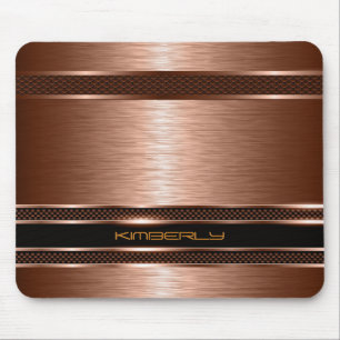 Monogramed Copper Metallic Brushed Aluminium Look Mouse Pad