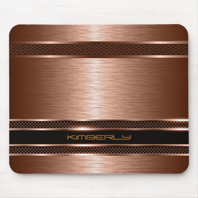 Monogramed Copper Metallic Brushed Aluminium Look Mouse Pad (Front)