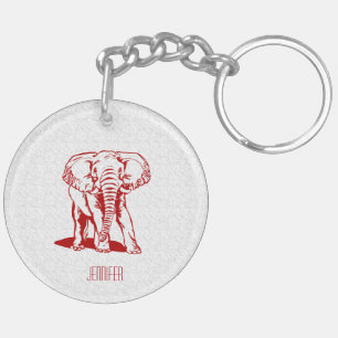 Monogramed Cute Dark Red Elephant Line Drawing Key Ring