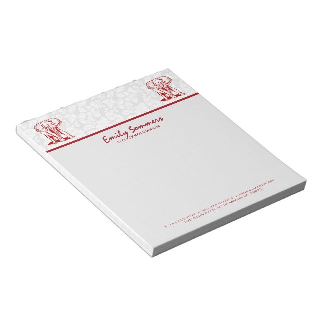 Monogramed Cute Dark Red Elephant Line Drawing Notepad (Angled)