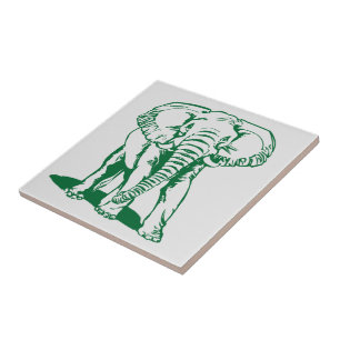 Monogramed Cute Hunter Green Elephant Line Drawing Ceramic Tile
