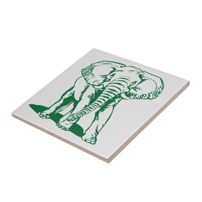 Monogramed Cute Hunter Green Elephant Line Drawing Ceramic Tile (Side)