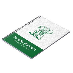Monogramed Cute Hunter Green Elephant Line Drawing Notebook