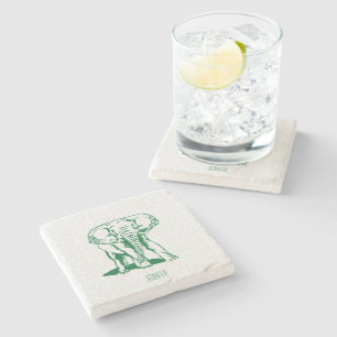 Monogramed Cute Hunter Green Elephant Line Drawing Stone Coaster