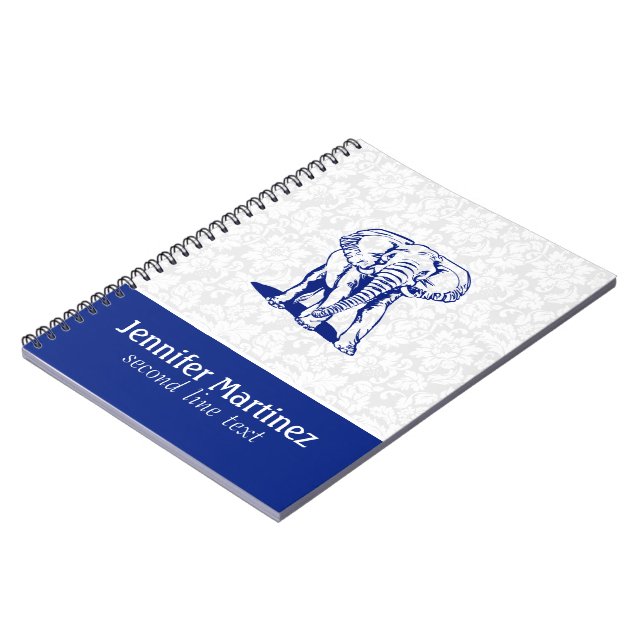 Monogramed Cute Navy Blue Elephant Line Drawing Notebook (Left Side)