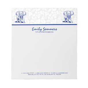 Monogramed Cute Navy Blue Elephant Line Drawing Notepad