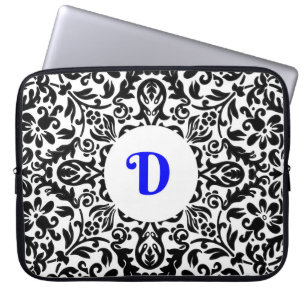 Monogramed D blue, Black and White background Laptop Sleeve