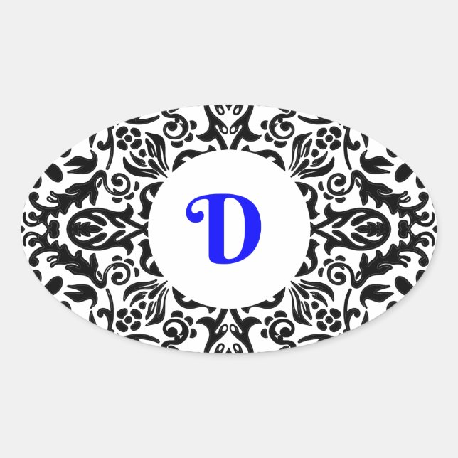Monogramed D blue, Black and White background Oval Sticker (Front)