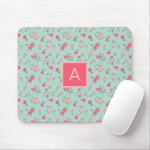 Monogramed Dainty Pink Tiny Flowers Mouse Pad
