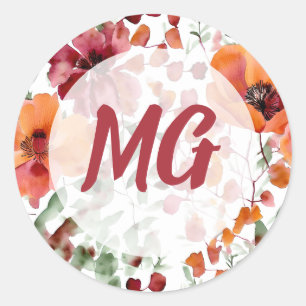 Monogramed Fall Floral Classic Round Sticker